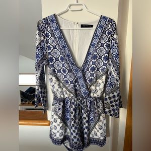 Blue and white romper from White Fox Boutique